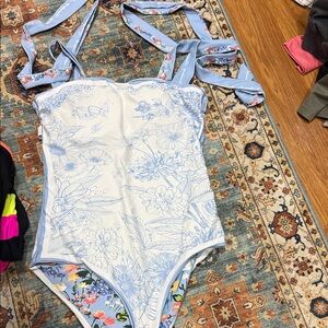 Floral Blue and White Swimsuit